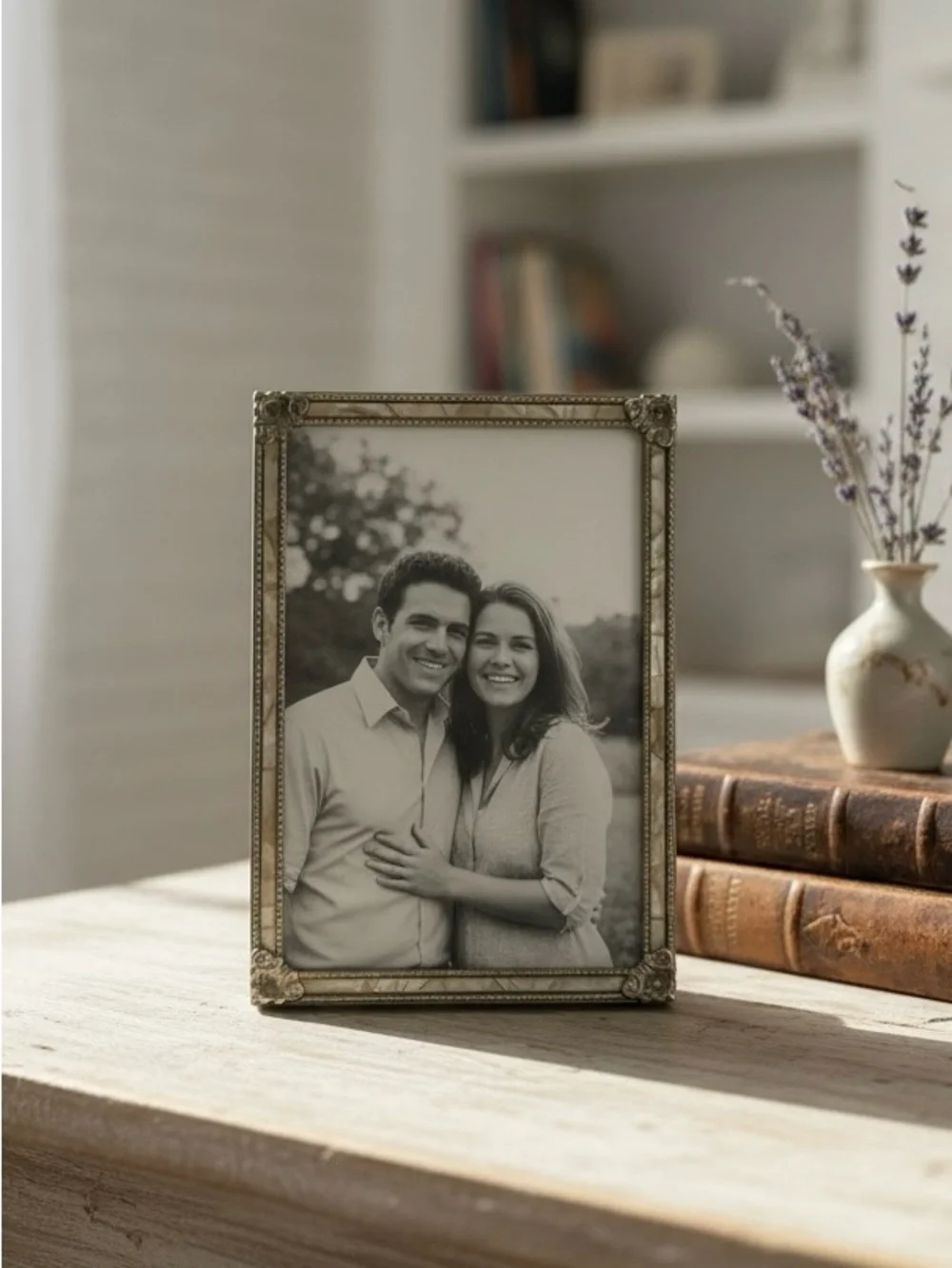 Mid Century Brass and Faux Mother of Pearl 5x7” Picture Photo Frame